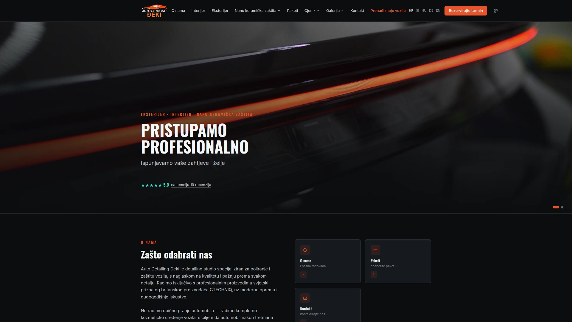 Öffentliche Auto-Detailing-Đeki Website / repräsentative Frontend-Ansicht