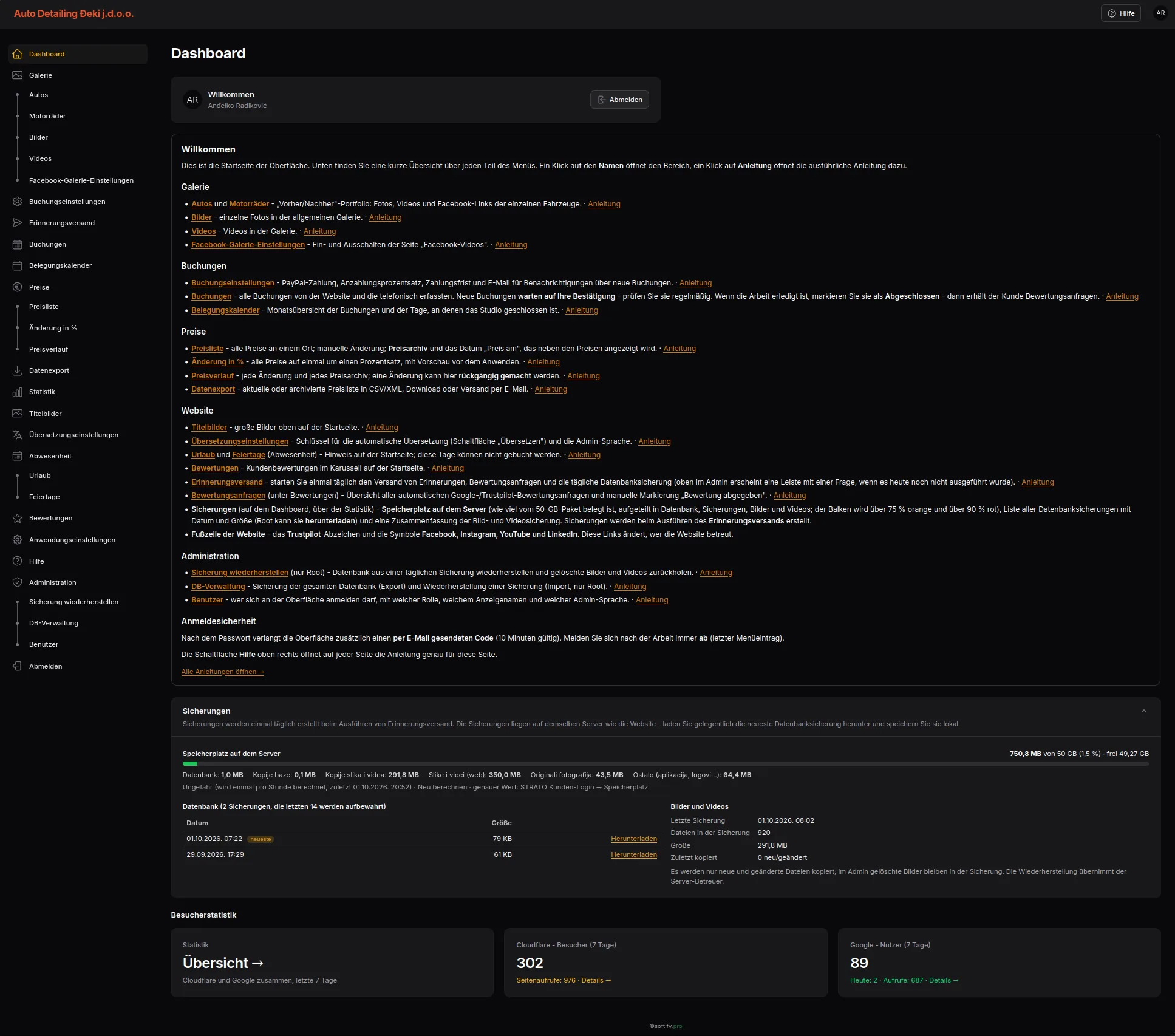 Administrations-Dashboard mit vollständiger Navigation